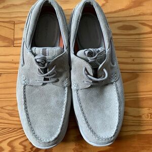Men’s Rockport genuine suede boat shoes. Sandstone. Washable! Size 10